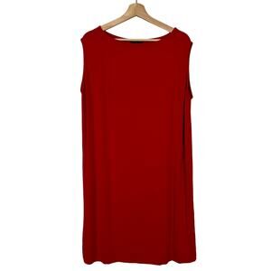 Eileen Fisher‎ Red Stretch Viscose Jersey Shift Dress Large
